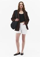 Bayan Beyaz Yüksek Bel Denim Şort