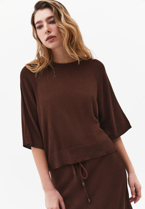 Kahverengi Bisiklet Yaka Triko Kazak