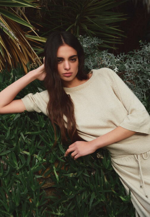 Bej Bisiklet Yaka Triko Kazak