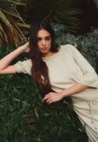 Bayan Bej Bisiklet Yaka Triko Kazak