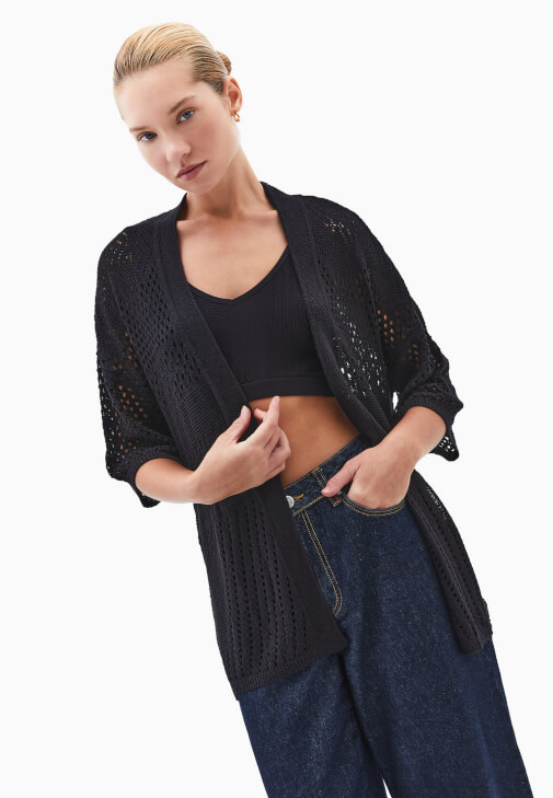 Siyah Ajurlu Triko Hırka