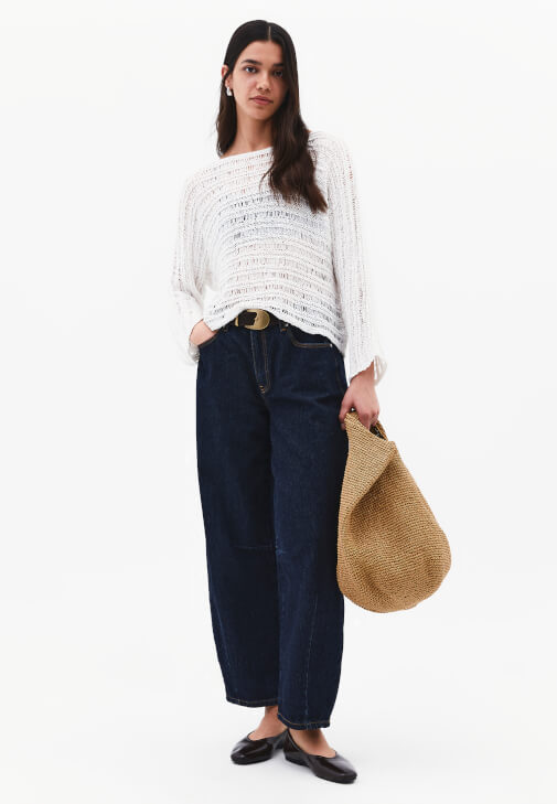 Ajurlu Kazak ve Barrel-Fit Pantolon Kombini