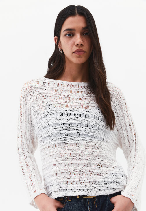 Ajurlu Kazak ve Barrel-Fit Pantolon Kombini