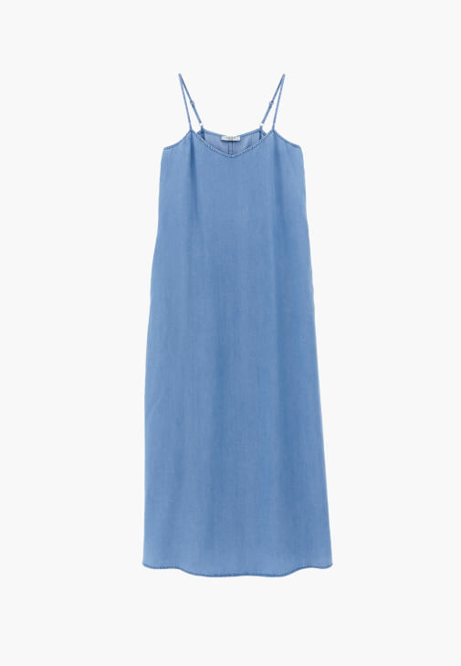 Midi Denim Elbise ve Topuklu Terlik Kombini