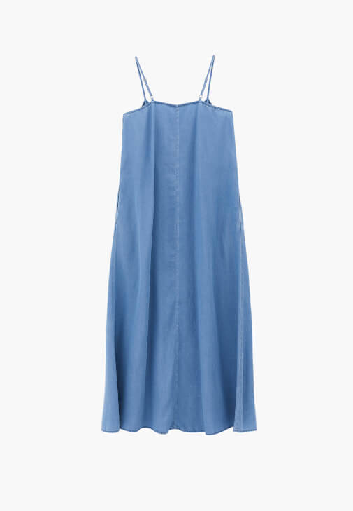 Midi Denim Elbise ve Topuklu Terlik Kombini