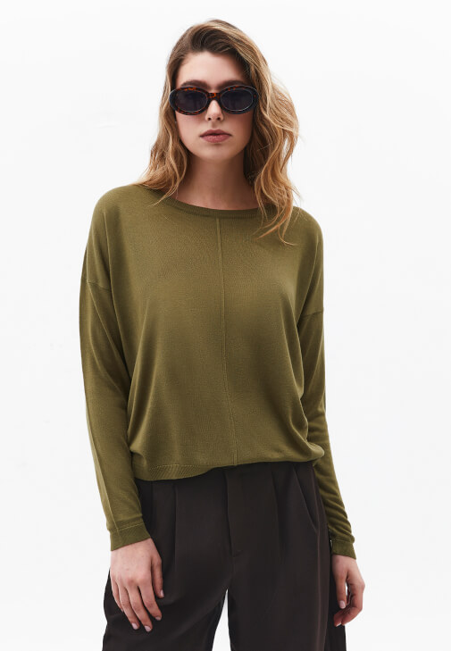 Yeşil Bot Yaka Triko Kazak