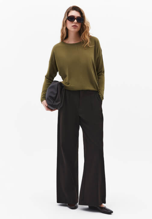 Triko Kazak ve Wide-Leg Pantolon Kombini