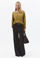 Bayan Yeşil Bot Yaka Triko Kazak