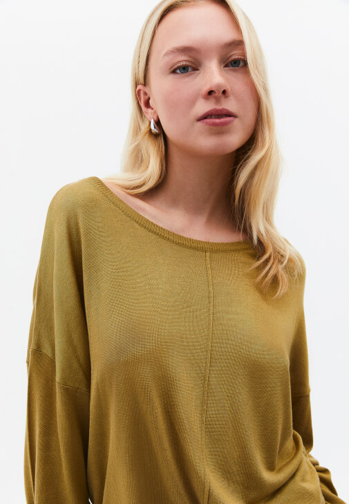 Triko Kazak ve Wide-Leg Kumaş Pantolon Kombini