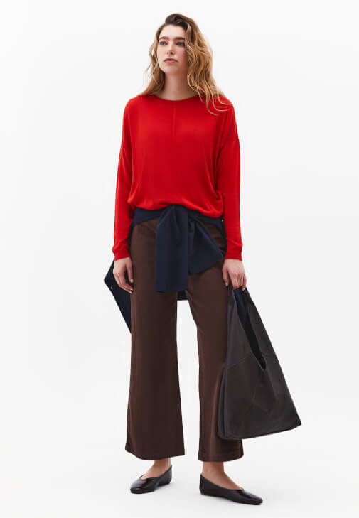  Kazak ve Wide-Leg Pantolon Kombini