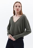 Bayan Yeşil V Yaka Kazak