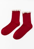 Bayan Kırmızı Dantel Detaylı Çorap