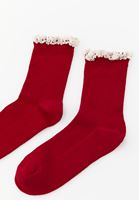 Bayan Kırmızı Dantel Detaylı Çorap