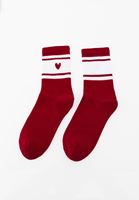 Bayan Kırmızı Kalp Detaylı Çorap