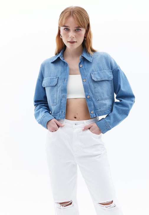 Mavi Crop Denim Gömlek
