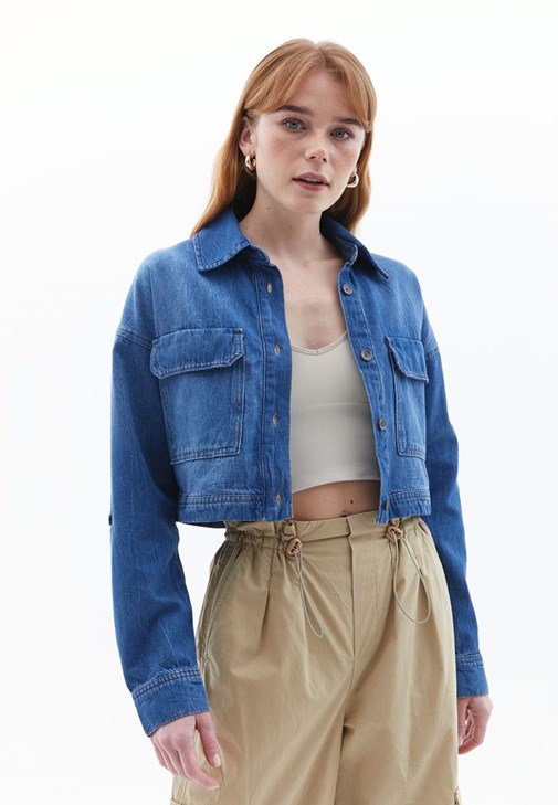 Mavi Crop Denim Gömlek
