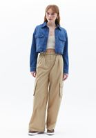 Bayan Mavi Crop Denim Gömlek