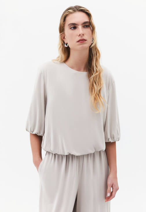 Bej Modal Balon Kollu Tişört