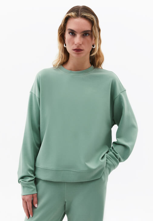Yeşil Modal Sıfır Yaka Sweatshirt