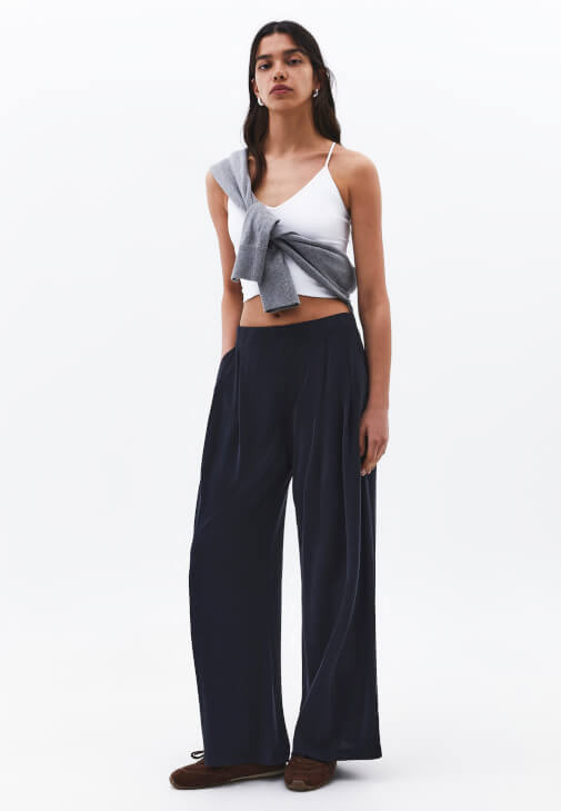 Siyah Modal Wide-Leg Pantolon