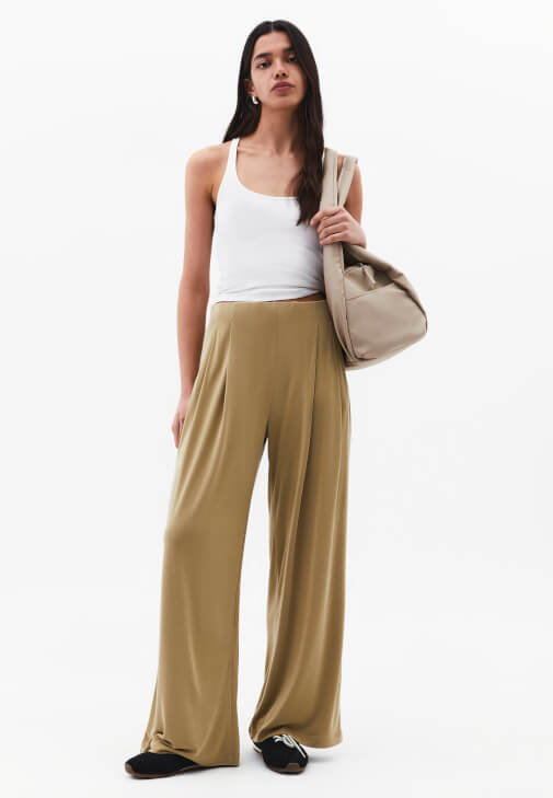 Yeşil Modal Wide-Leg Pantolon