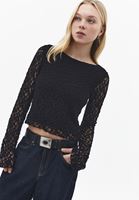 Bayan Siyah Dantelli Bot Yaka Tişört