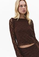 Bayan Kahverengi Dantelli Bot Yaka Tişört