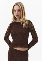 Bayan Kahverengi Dantelli Bot Yaka Tişört