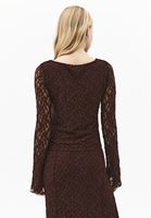 Bayan Kahverengi Dantelli Bot Yaka Tişört