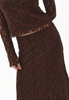 Bayan Kahverengi Dantelli Uzun Etek