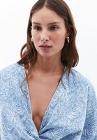 Bayan Mavi Crop Denim Bluz