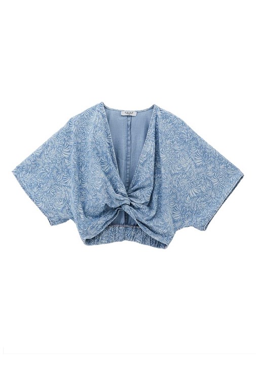 Crop Denim Bluz ve Culotte Pantolon Kombini