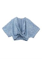 Bayan Mavi Crop Denim Bluz