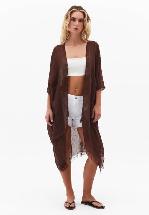 Kahverengi Basic Kimono