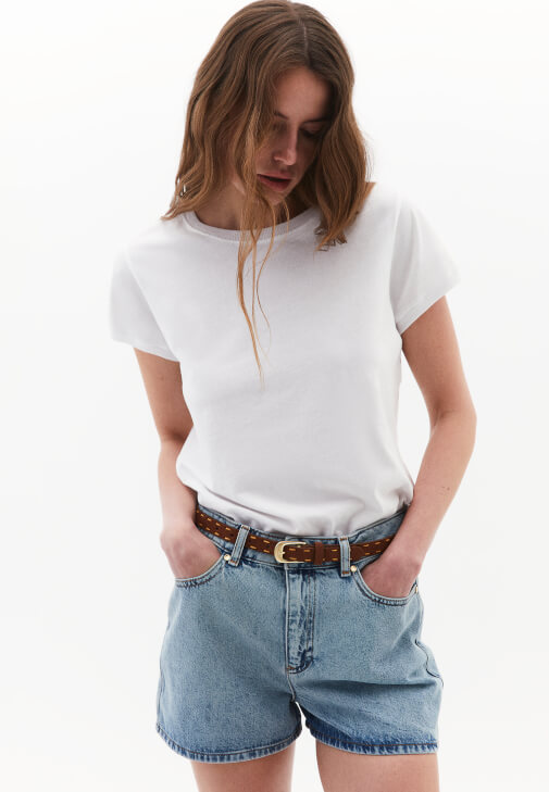 Mavi Yüksek Bel Denim Şort