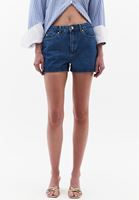 Bayan Mavi Yüksek Bel Denim Şort
