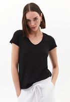 Bayan Siyah Pamuklu V Yaka Tişört