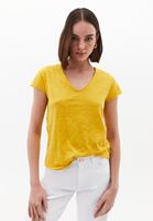 Bayan Sarı Pamuklu V Yaka Tişört