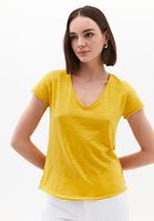 Bayan Sarı Pamuklu V Yaka Tişört