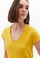 Bayan Sarı Pamuklu V Yaka Tişört