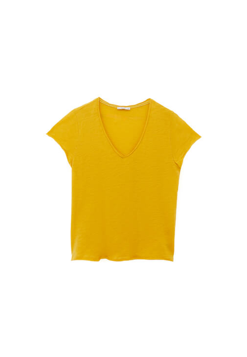 Pamuklu V Yaka Tişört ve Wide-Leg Pantolon Kombini