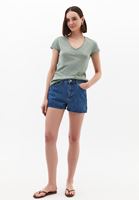 Bayan Yeşil Pamuklu V Yaka Tişört