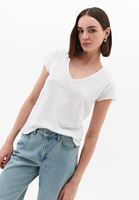 Bayan Beyaz Pamuklu V Yaka Tişört