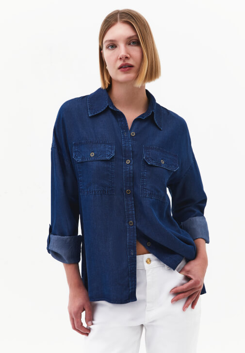 Mavi Cep Detaylı Denim Gömlek ( TENCEL™ )
