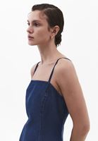 Bayan Mavi Fermuarlı Denim Mini Elbise ( TENCEL™ )