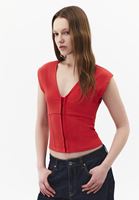 Bayan Kırmızı V Yaka Tişört