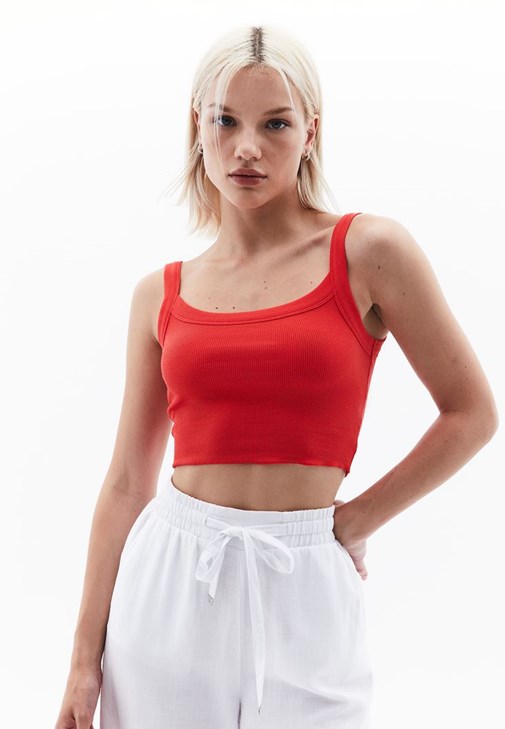 Kırmızı Pamuklu Crop Atlet