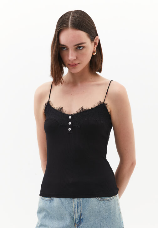 Dantelli Atlet ve Wide-Leg Denim Pantolon Kombini