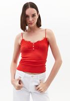 Bayan Kırmızı Dantel Detaylı Atlet