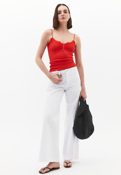 Dantelli Atlet ve Yüksel Bel Denim Pantolon Kombini